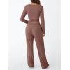 imageTrendy Queen Womens 2 Piece Matching Lounge Set Long Sleeve Slightly Crop Top Wide Leg Pants Casual SweatsuitMauve Rose