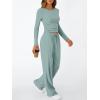 imageTrendy Queen Womens 2 Piece Matching Lounge Set Long Sleeve Slightly Crop Top Wide Leg Pants Casual SweatsuitSage