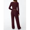 imageTrendy Queen Womens 2 Piece Matching Lounge Set Long Sleeve Slightly Crop Top Wide Leg Pants Casual SweatsuitWine