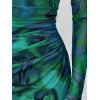 imageTrendy Queen Womens Floral Print Bodycon Ruched Dress Fall Long Sleeve Maxi Wedding Guest Dresses with Side SlitBlue Green