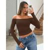 imageTrendy Queen Womens Long Sleeve Off The Shoulder Tops Going Out Cute Basic Y2K Fall Fashion 2025 Outfits ClothesChocolate