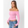 imageTrendy Queen Womens Long Sleeve Off The Shoulder Tops Going Out Cute Basic Y2K Fall Fashion 2025 Outfits ClothesRose Pink