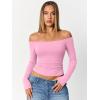 imageTrendy Queen Womens Long Sleeve Off The Shoulder Tops Going Out Cute Basic Y2K Fall Fashion 2025 Outfits ClothesRose Pink