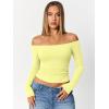 imageTrendy Queen Womens Long Sleeve Off The Shoulder Tops Going Out Cute Basic Y2K Fall Fashion 2025 Outfits ClothesYellow