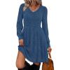 imageSAMPEEL Womens V Neck Long Sleeve Fall Dresses Baby Doll Casual Sweater Dress Fashion ClothesBlue
