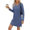 imageSampeel Dresses for Women 2025 Casual Long Sleeve V Neck Tshirt Dress Side Split Fashion Fall OutfitsBlue