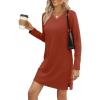 imageSampeel Dresses for Women 2025 Casual Long Sleeve V Neck Tshirt Dress Side Split Fashion Fall OutfitsCaramel