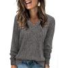 imageSampeel V Neck Long Sleeve Shirts for Women Casual Fall Tops Lightweight Tunic Sweaters Fashion Clothes Loose Fit 2025Dark Grey