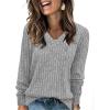 imageSampeel V Neck Long Sleeve Shirts for Women Casual Fall Tops Lightweight Tunic Sweaters Fashion Clothes Loose Fit 2025Grey