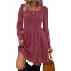 imageSampeel Womens Square Neck Long Sleeve Fall Dresses Casual Babydoll Sweater DressHot Pink