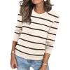imageSampeel Womens Sweaters Crew Neck Long Sleeve Tops Knit Soft Pullover Sweaters Cozy Dressy Casual Shirts Fashion ClothingStriped Apricot