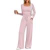 imageTrendy Queen 2 Piece Scoop Neck Lounge Set Womens Wide Leg Pants Side Ruching Slightly Crop Top Sweatsuit Sets With PocketsPastel Pink