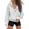 imageTrendy Queen Half Zip Pullover Cropped Hoodies for Women Y2k Cute Sweatshirts Jackets Fall Fashion 2025 Outfits ClothingGrey
