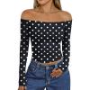 imageTrendy Queen Womens Long Sleeve Off The Shoulder Tops Going Out Cute Basic Y2K Fall Fashion 2025 Outfits ClothesBlack Dots