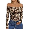 imageTrendy Queen Womens Long Sleeve Off The Shoulder Tops Going Out Cute Basic Y2K Fall Fashion 2025 Outfits ClothesLeopard
