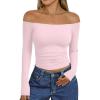 imageTrendy Queen Womens Long Sleeve Off The Shoulder Tops Going Out Cute Basic Y2K Fall Fashion 2025 Outfits ClothesPink