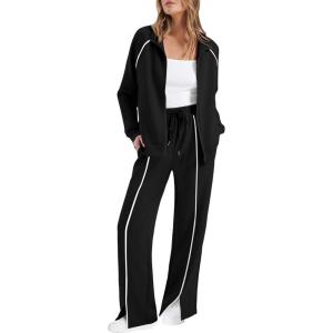 imageSAMPEEL 2 Piece Outfits for Women Lounge Sets Matching Sets Fall Fashion Clothing Travel Airport Vacation Clothes Pant SetsBlack
