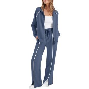 imageSAMPEEL 2 Piece Outfits for Women Lounge Sets Matching Sets Fall Fashion Clothing Travel Airport Vacation Clothes Pant SetsBlue
