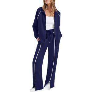 imageSAMPEEL 2 Piece Outfits for Women Lounge Sets Matching Sets Fall Fashion Clothing Travel Airport Vacation Clothes Pant SetsDark Blue