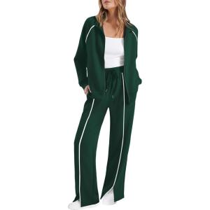 imageSAMPEEL 2 Piece Outfits for Women Lounge Sets Matching Sets Fall Fashion Clothing Travel Airport Vacation Clothes Pant SetsGreen