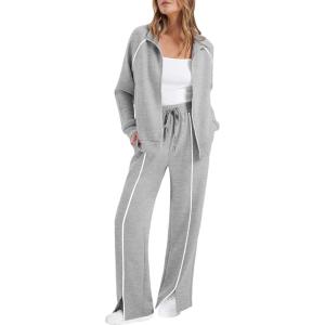 imageSAMPEEL 2 Piece Outfits for Women Lounge Sets Matching Sets Fall Fashion Clothing Travel Airport Vacation Clothes Pant SetsGrey