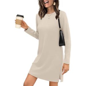 imageSAMPEEL Dresses for Women 2025 Casual Long Sleeve Cozy Tshirt Dress Fashion Fall OutfitsBeige