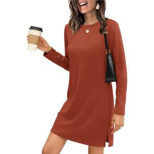 imageSAMPEEL Dresses for Women 2025 Casual Long Sleeve Cozy Tshirt Dress Fashion Fall OutfitsCaramel
