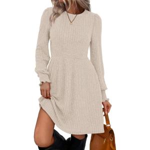 imageSAMPEEL Dresses for Women 2025 Long Sleeve Fall Fashion Casual Sweater Dress Trendy OutiftsApricot