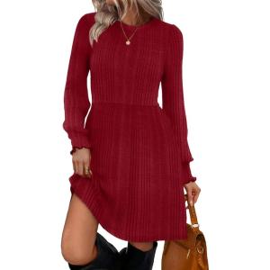 imageSAMPEEL Dresses for Women 2025 Long Sleeve Fall Fashion Casual Sweater Dress Trendy OutiftsBurgundy