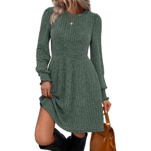 imageSAMPEEL Dresses for Women 2025 Long Sleeve Fall Fashion Casual Sweater Dress Trendy OutiftsClassic Green