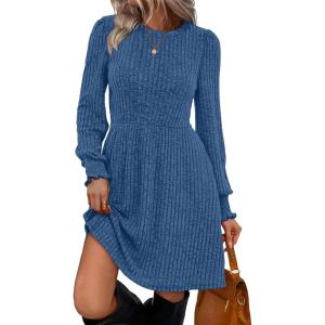 imageSAMPEEL Dresses for Women 2025 Long Sleeve Fall Fashion Casual Sweater Dress Trendy OutiftsLight Blue