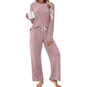 imageSAMPEEL Pajamas for Women Set Comfy Lounge Sets Two Piece Long Sleeve Cute Pjs Soft Sleepwear Winter ClothingClassic Pink