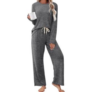 imageSAMPEEL Pajamas for Women Set Comfy Lounge Sets Two Piece Long Sleeve Cute Pjs Soft Sleepwear Winter ClothingDark Grey