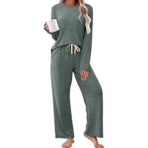 imageSAMPEEL Pajamas for Women Set Comfy Lounge Sets Two Piece Long Sleeve Cute Pjs Soft Sleepwear Winter ClothingGreen