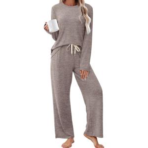imageSAMPEEL Pajamas for Women Set Comfy Lounge Sets Two Piece Long Sleeve Cute Pjs Soft Sleepwear Winter ClothingKhaki