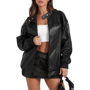 imageSampeel Leather Jacket Women Faux Oversized Motorcycle Bomber Coats 2025 Fall Fashion Outfits Winter ClothesBblack