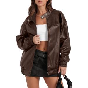 imageSampeel Leather Jacket Women Faux Oversized Motorcycle Bomber Coats 2025 Fall Fashion Outfits Winter ClothesBbrown