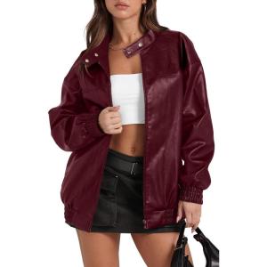 imageSampeel Leather Jacket Women Faux Oversized Motorcycle Bomber Coats 2025 Fall Fashion Outfits Winter ClothesBred