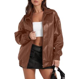 imageSampeel Leather Jacket Women Faux Oversized Motorcycle Bomber Coats 2025 Fall Fashion Outfits Winter ClothesCaramel