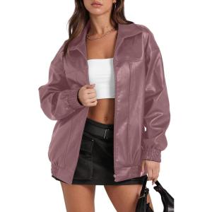 imageSampeel Leather Jacket Women Faux Oversized Motorcycle Bomber Coats 2025 Fall Fashion Outfits Winter ClothesPink