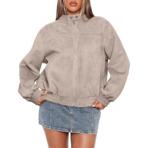 imageSampeel Leather Jacket Women Faux Oversized Motorcycle Bomber Coats 2025 Fall Fashion Outfits Winter ClothesSuede Apricot