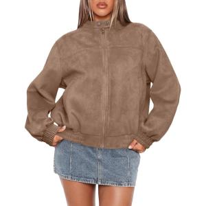 imageSampeel Leather Jacket Women Faux Oversized Motorcycle Bomber Coats 2025 Fall Fashion Outfits Winter ClothesSuede Camel