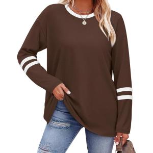 imageSampeel Long Sleeve Shirts for Women Color Block Casual Tops Fall Outfits 2025 Basic Tees Trendy Clothes04 Brown