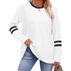 imageSampeel Long Sleeve Shirts for Women Color Block Casual Tops Fall Outfits 2025 Basic Tees Trendy Clothes05 White