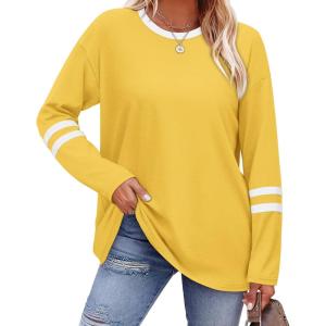 imageSampeel Long Sleeve Shirts for Women Color Block Casual Tops Fall Outfits 2025 Basic Tees Trendy Clothes06 Yellow