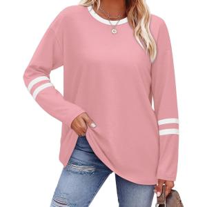 imageSampeel Long Sleeve Shirts for Women Color Block Casual Tops Fall Outfits 2025 Basic Tees Trendy Clothes10 Pink