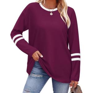 imageSampeel Long Sleeve Shirts for Women Color Block Casual Tops Fall Outfits 2025 Basic Tees Trendy Clothes11 Purple Red