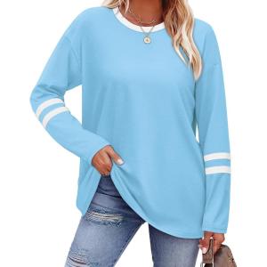 imageSampeel Long Sleeve Shirts for Women Color Block Casual Tops Fall Outfits 2025 Basic Tees Trendy Clothes12 Light Blue