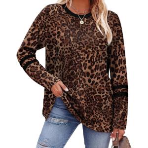 imageSampeel Long Sleeve Shirts for Women Color Block Casual Tops Fall Outfits 2025 Basic Tees Trendy Clothes13 Leopard Print