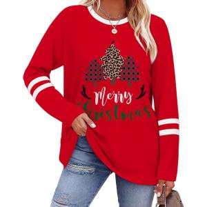 imageSampeel Long Sleeve Shirts for Women Color Block Casual Tops Fall Outfits 2025 Basic Tees Trendy Clothes14 Christmas Red